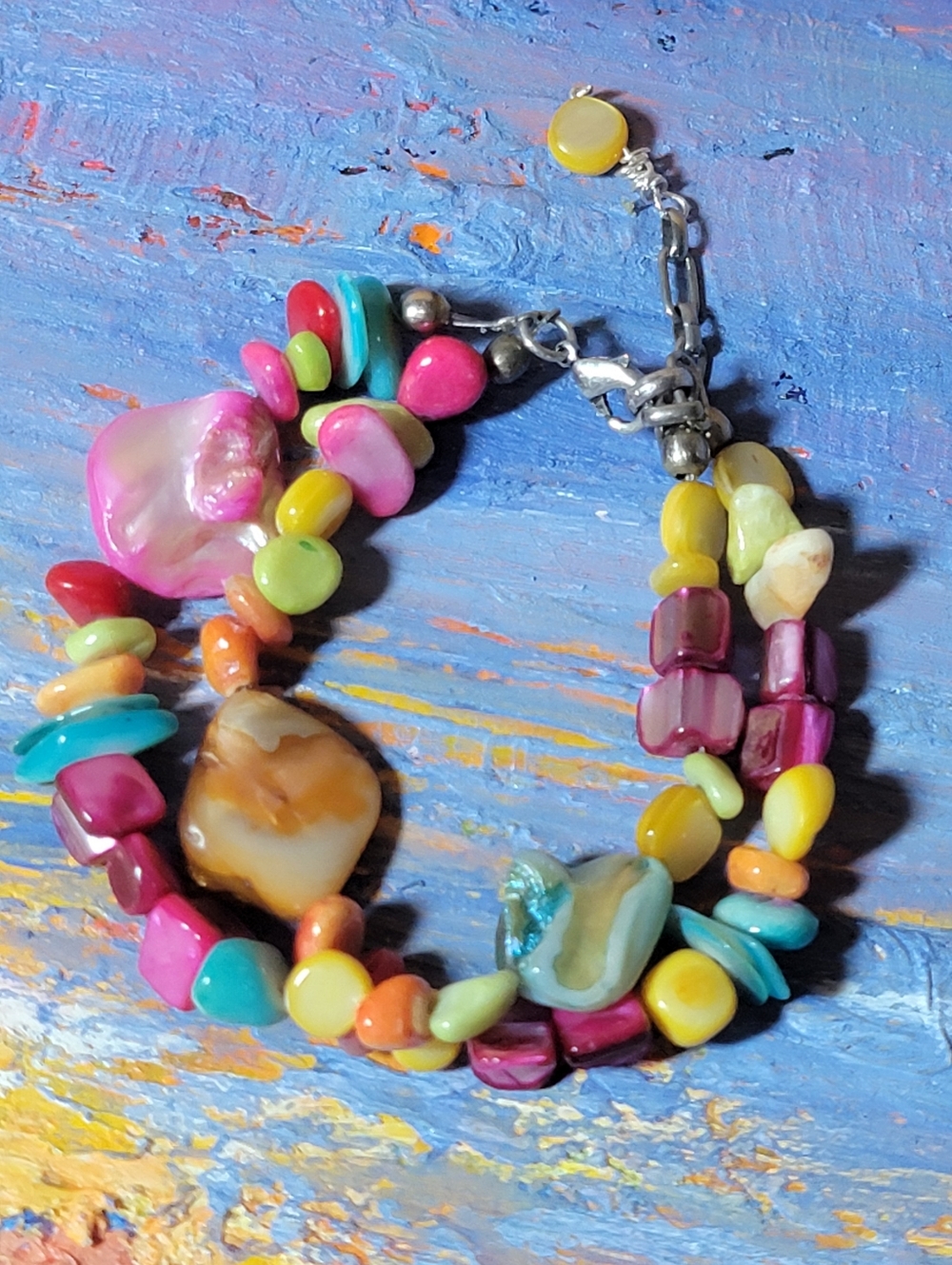 Bohemian Colorful Multi-Stone & Seashell Bracelet Artisian